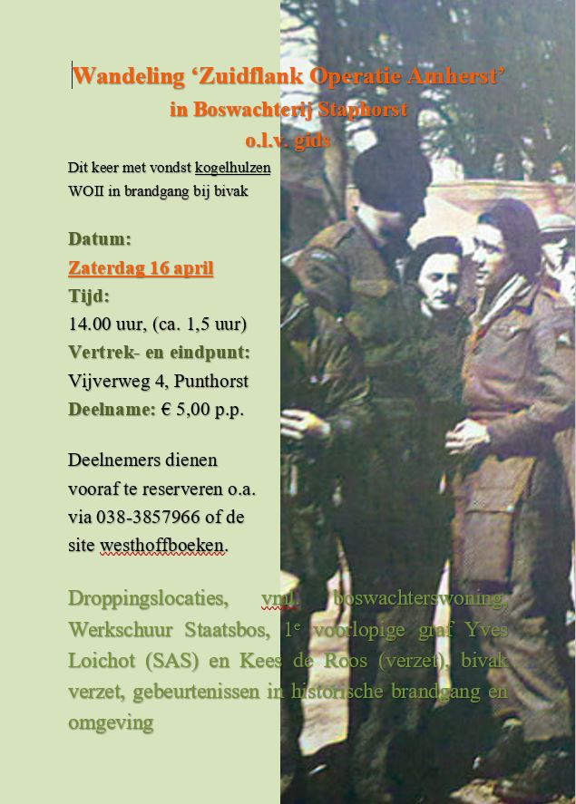 Wandeling ‘Zuidflank Operatie Amherst’ 16 april in Boswachterij Staphorst’ o.l.v. gids