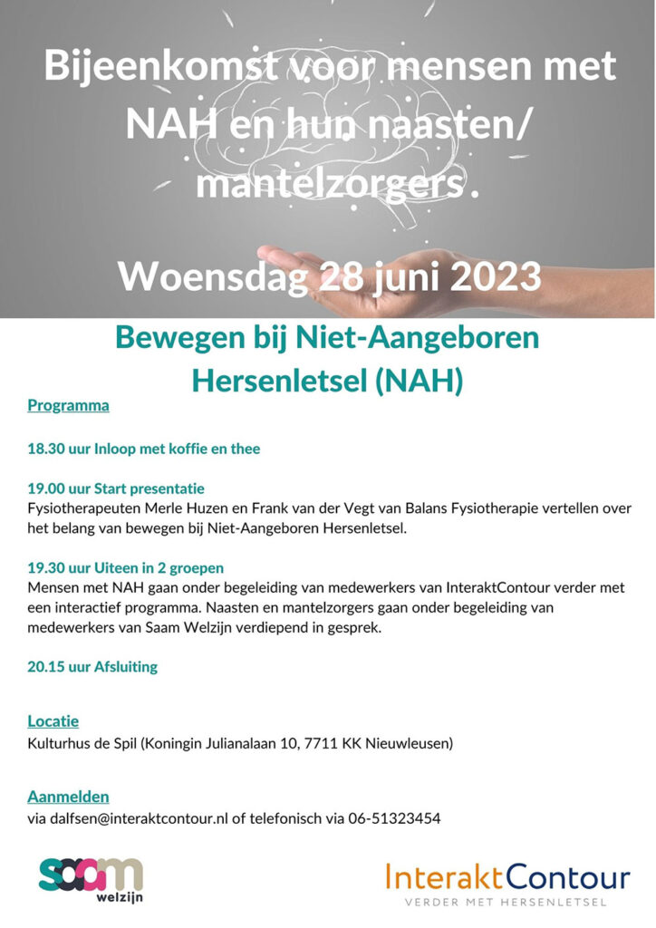 28 juni: bijeenkomst 'Bewegen bij NAH' InteraktContour & Saam Welzijn